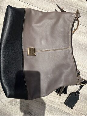 Dooney & Bourke Taupe and Black Two-Tone Leather Hobo